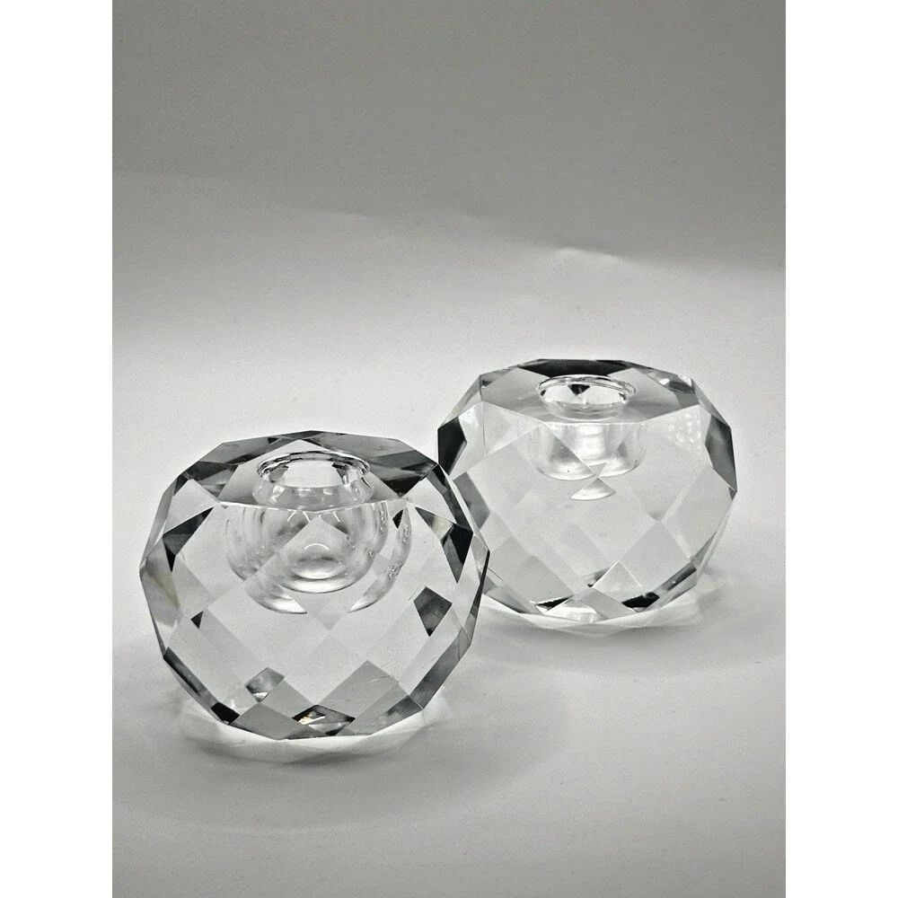 Vintage Crystal Faceted Candlestick Holders (2) Made In Japan Hollywood Glamour